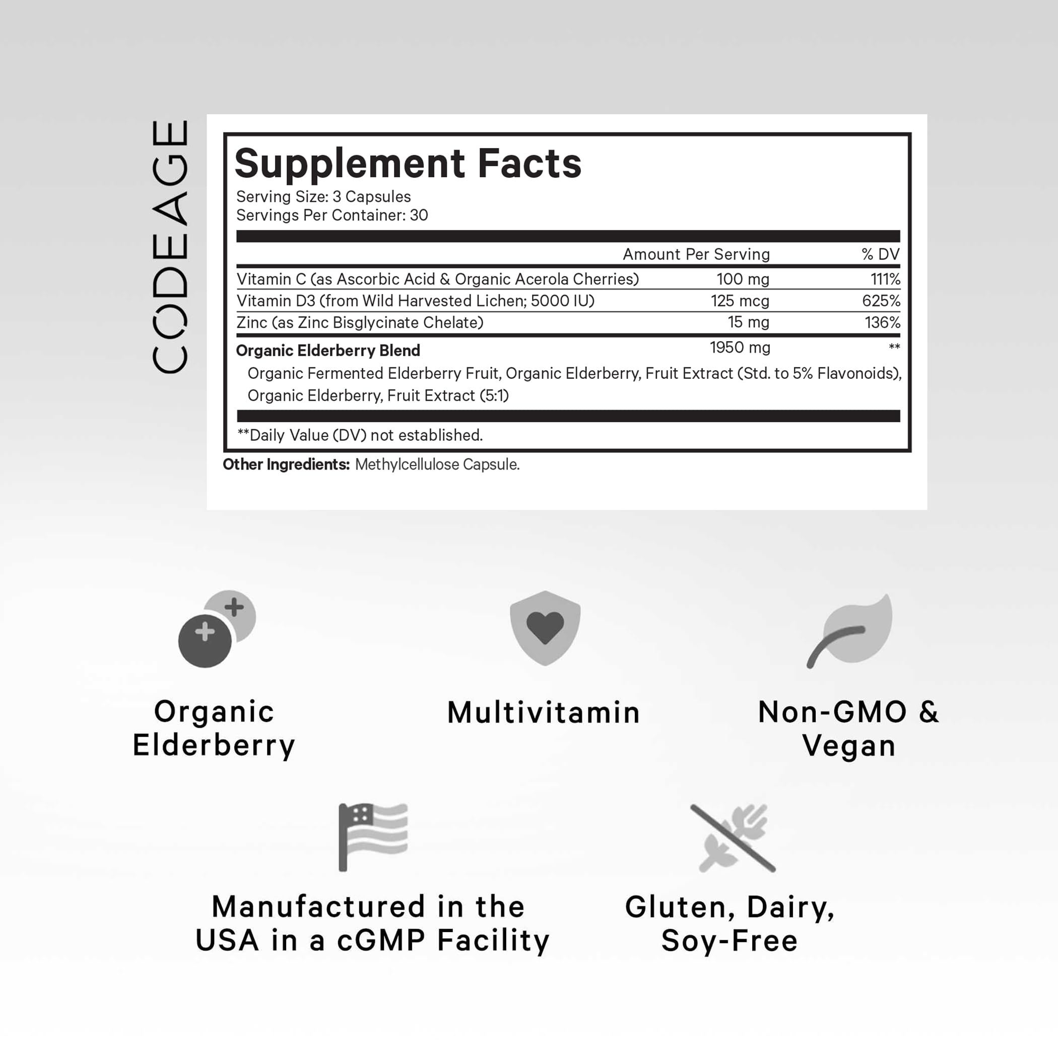 Foto 3 pulgar | Suplemento De Vitaminas De Saúco Codeage 90 Cápsulas - Venta Internacional.
