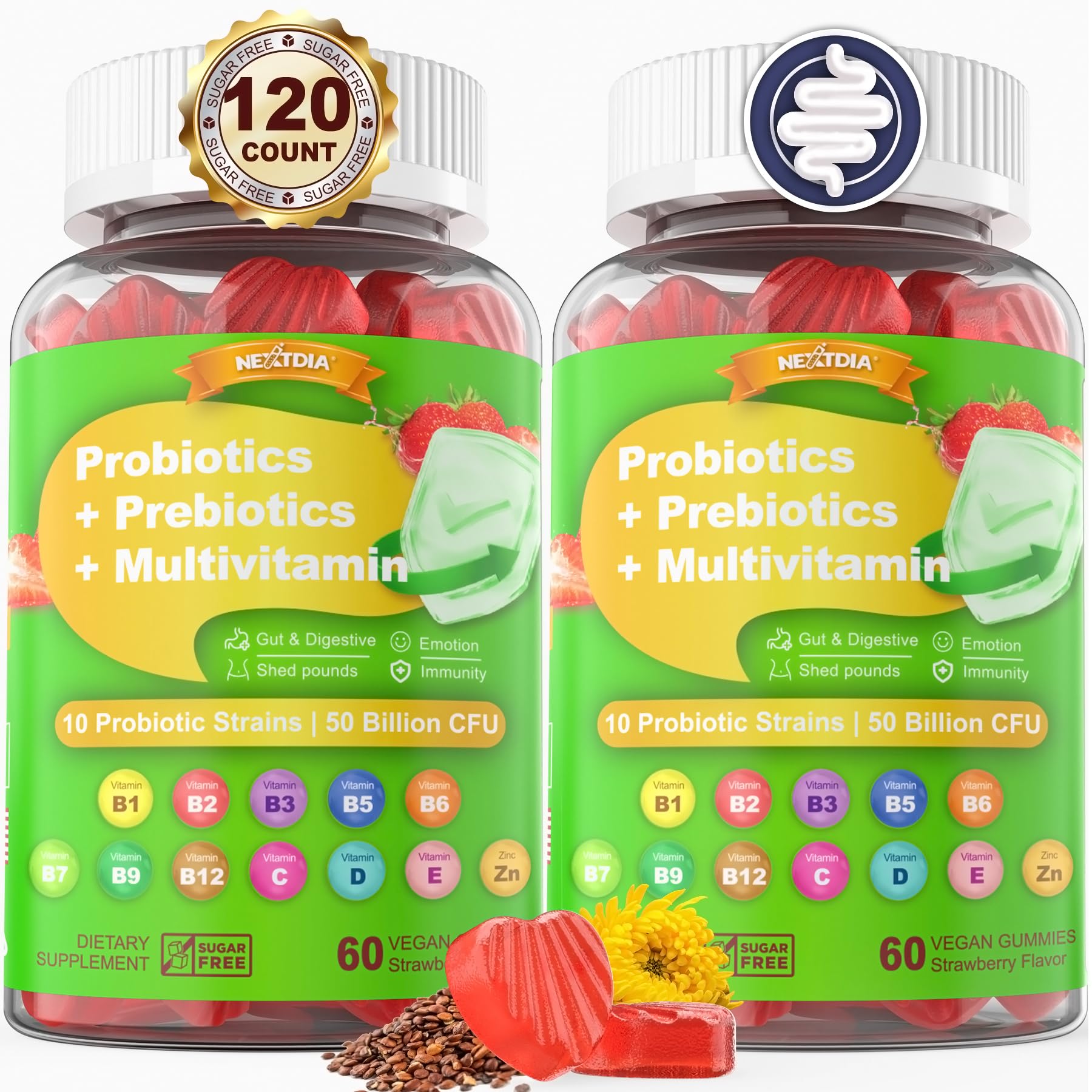 Foto 2 pulgar | Gomitas Probióticas Nextdia Fiber, 50 Mil Millones De Cfu, Paquete De 2, Veganas - Venta Internacional.