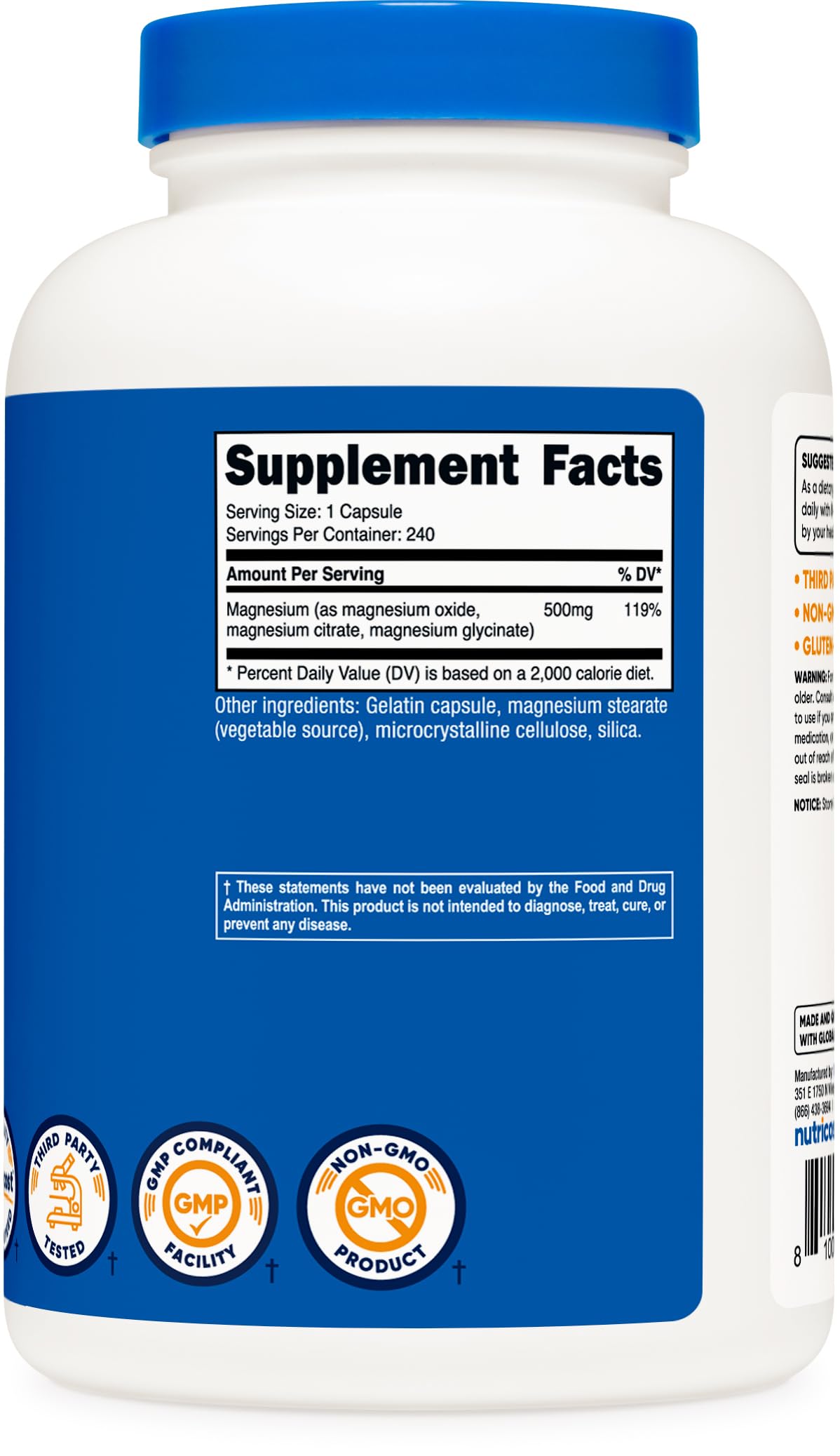 Foto 6 pulgar | Suplemento Nutricost Magnesium Complex 500 Mg 240 Cápsulas - Venta Internacional.
