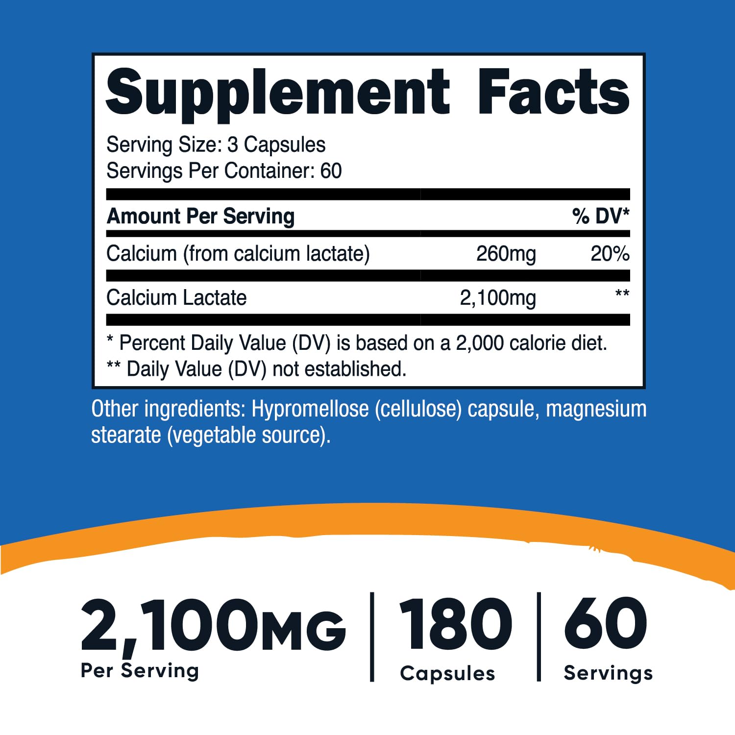 Foto 2 | Suplemento Nutricost De Lactato De Calcio, 2.100 Mg, 180 Cápsulas - Venta Internacional.
