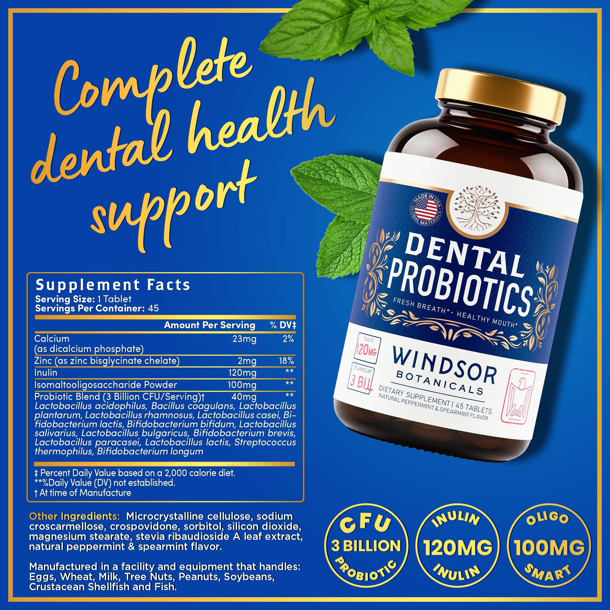 Foto 4 pulgar | Probióticos Orales Windsor Botanicals, Dientes Y Encías, 3 000 Millones De Cfu, 90 Comprimidos - Venta Internacional.