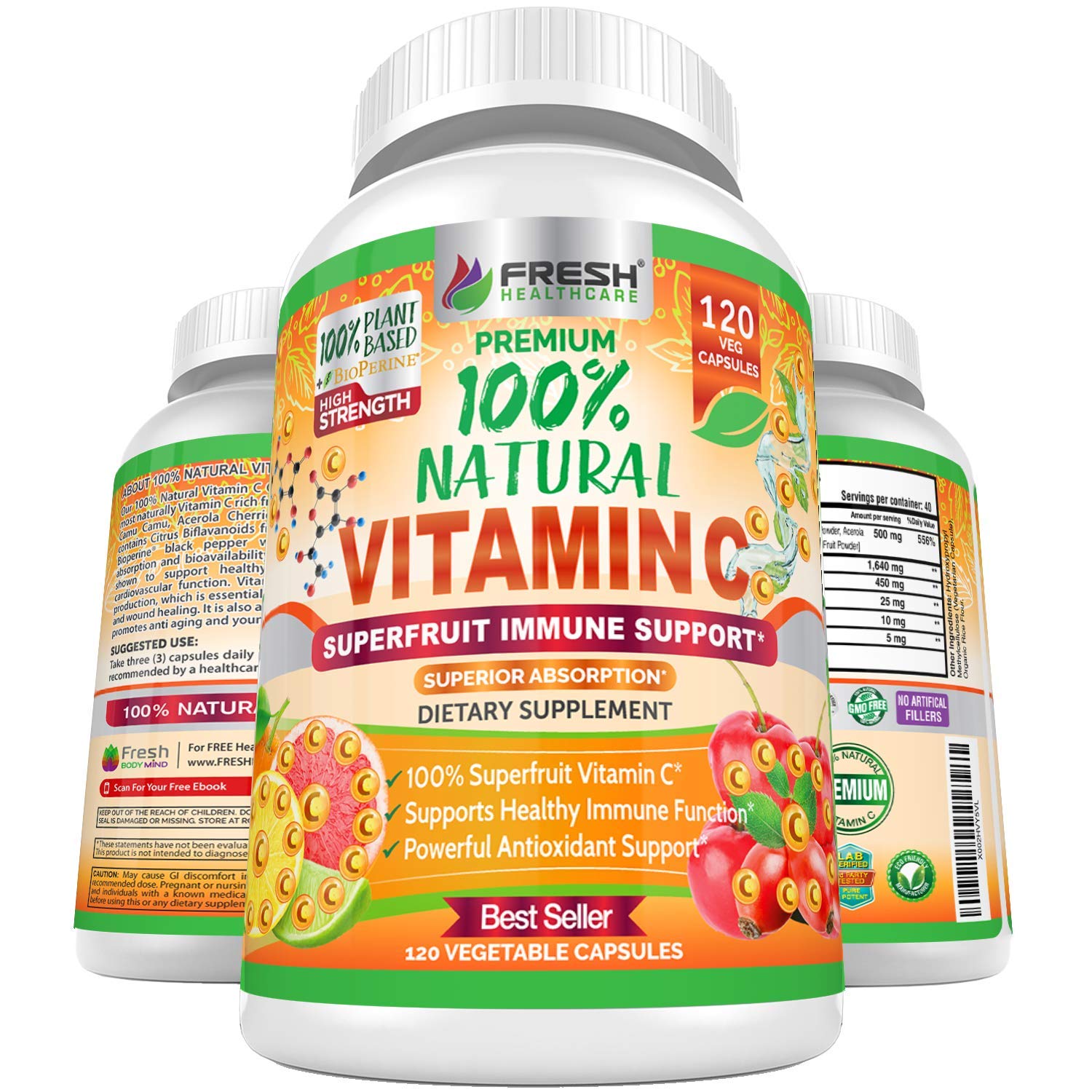 Foto 1 | Suplemento Fresh Healthcare De Vitamina C Natural, 500 Mg, 120 Cápsulas - Venta Internacional.