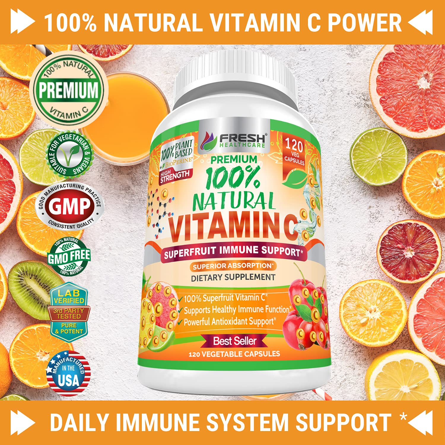 Foto 3 pulgar | Suplemento Fresh Healthcare De Vitamina C Natural, 500 Mg, 120 Cápsulas - Venta Internacional.