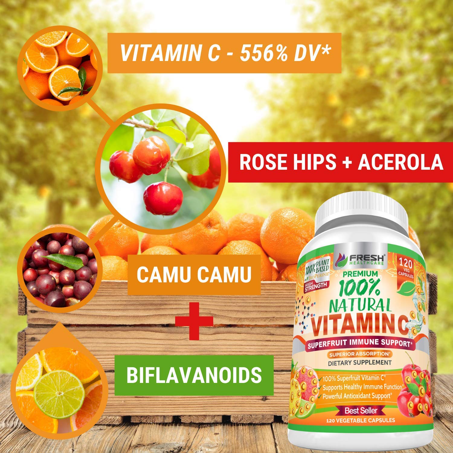 Foto 4 pulgar | Suplemento Fresh Healthcare De Vitamina C Natural, 500 Mg, 120 Cápsulas - Venta Internacional.