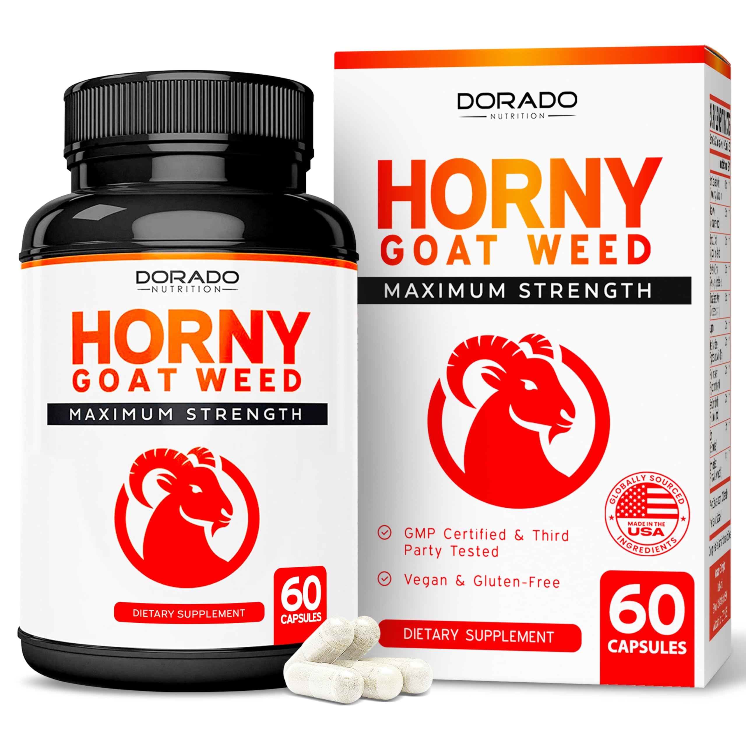 Foto 2 pulgar | Suplemento Dorado Nutrition Horny Goat Weed 1590 Mg 60 Cápsulas - Venta Internacional.
