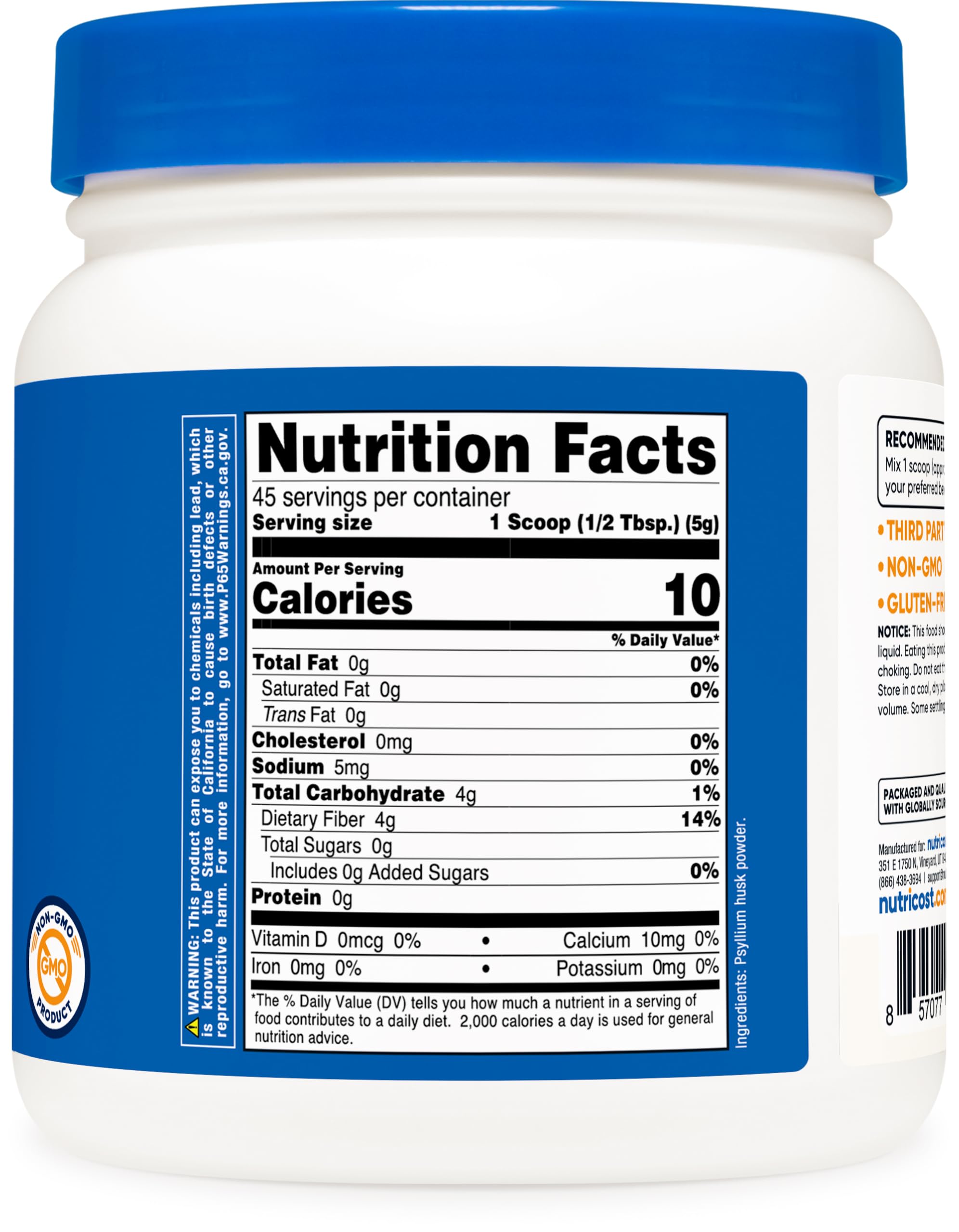 Foto 6 pulgar | Cáscara Integral Psyllium En Polvo Nutricost 240 Ml Sin Gluten Y Sin Ogm - Venta Internacional
