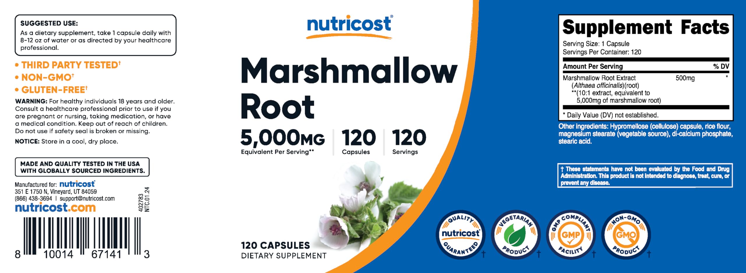 Foto 7 pulgar | Suplemento Nutricost De Raíz De Malvavisco 5000 Mg 120 Cápsulas - Venta Internacional.