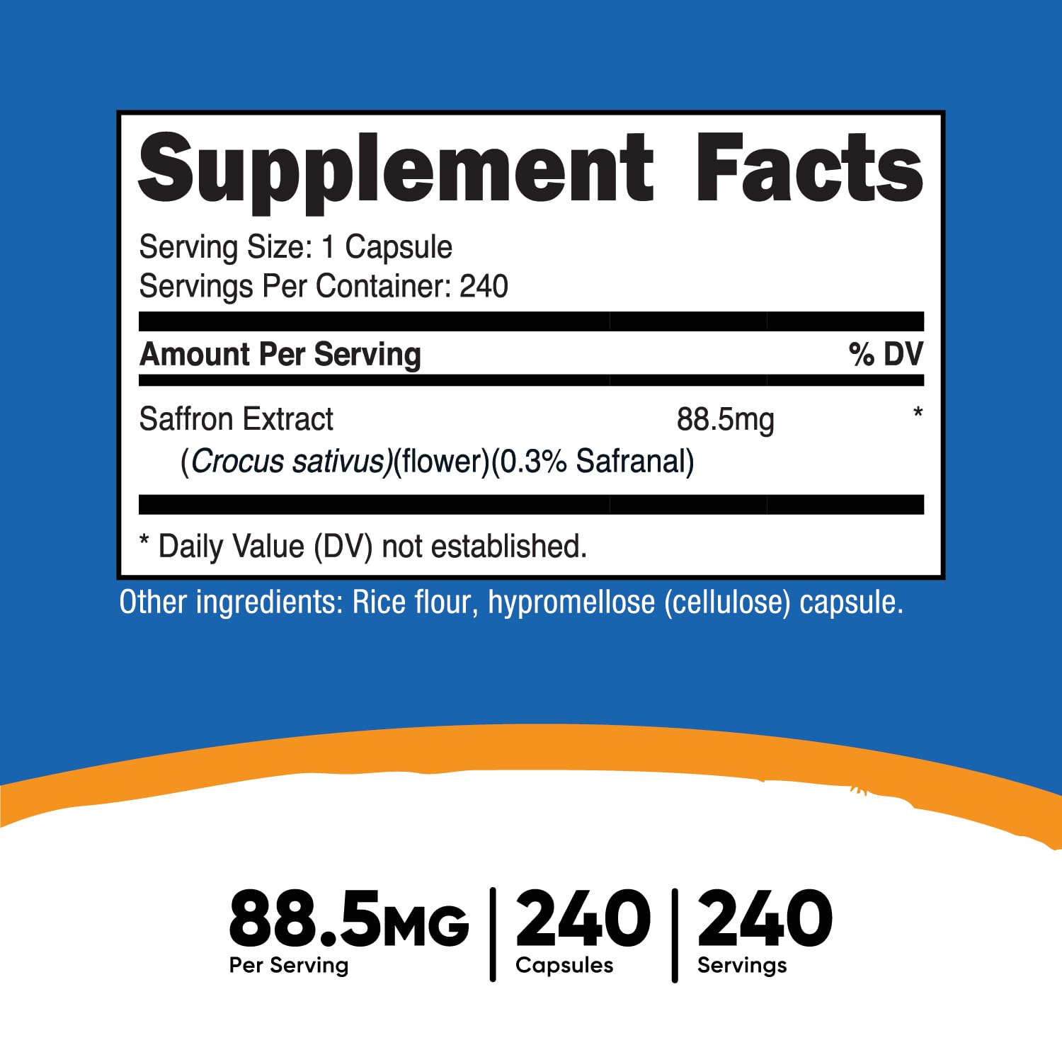 Foto 3 pulgar | Suplemento Nutricost Extracto De Azafrán 88,5 Mg 240 Cápsulas - Venta Internacional.