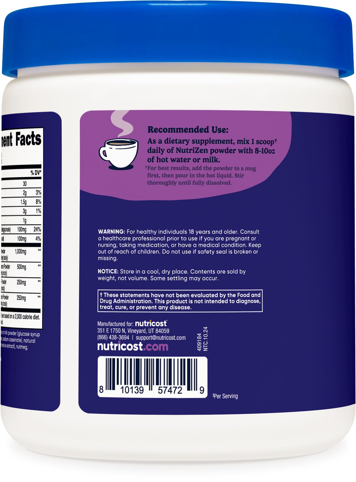 Foto 5 pulgar | Beba Nutricost Nutrizen Pm Unwind, Hongos Adaptógenos, 30 Raciones - Venta Internacional.