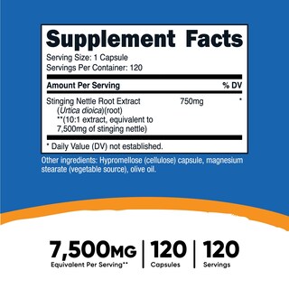 Foto 2 | Suplemento Nutricost: Extracto De Raíz De Ortiga, 7500 Mg, 120 Cápsulas - Venta Internacional.