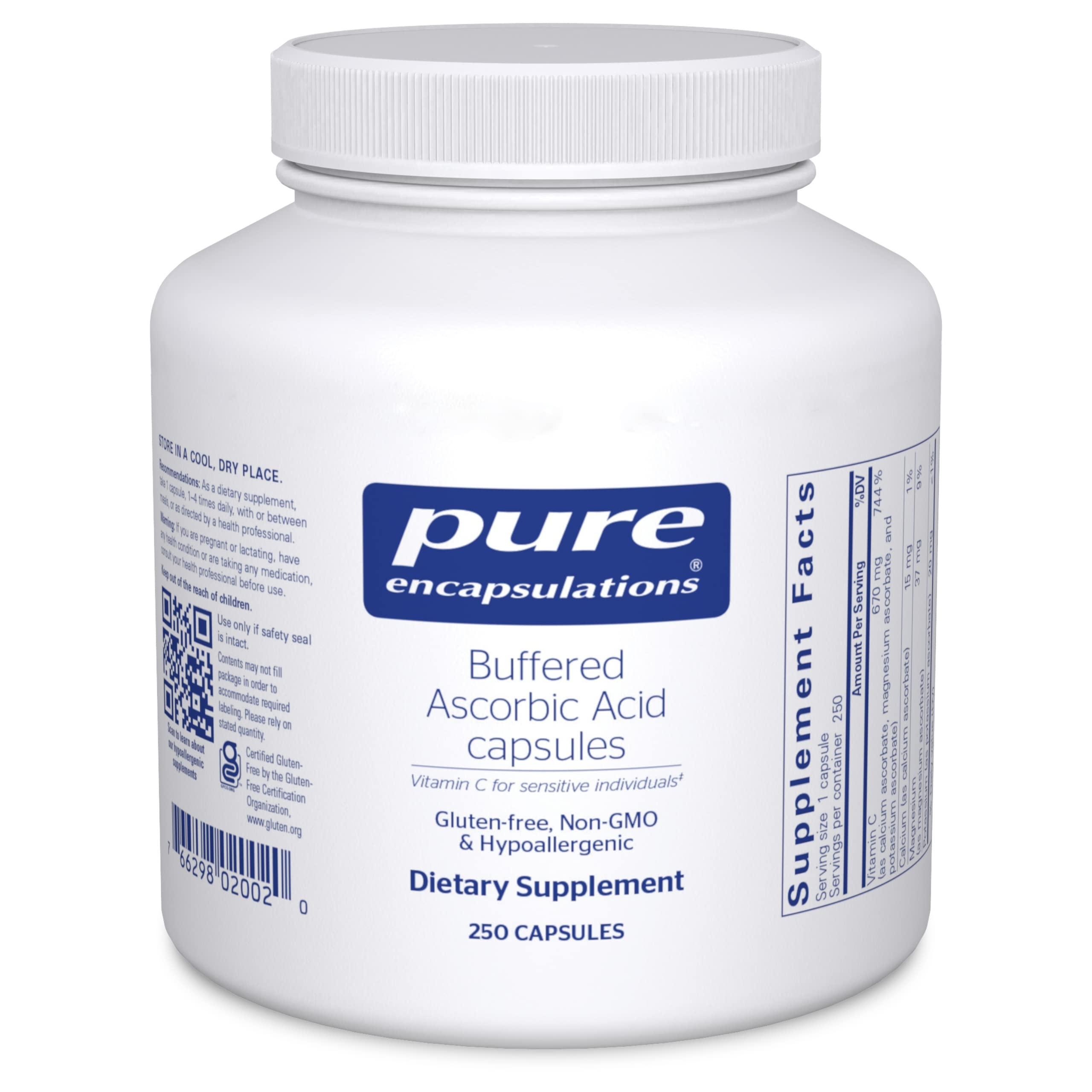 Suplemento De Ácido Ascórbico Tamponado Pure Encapsulations, 250 Cápsulas - Venta Internacional.