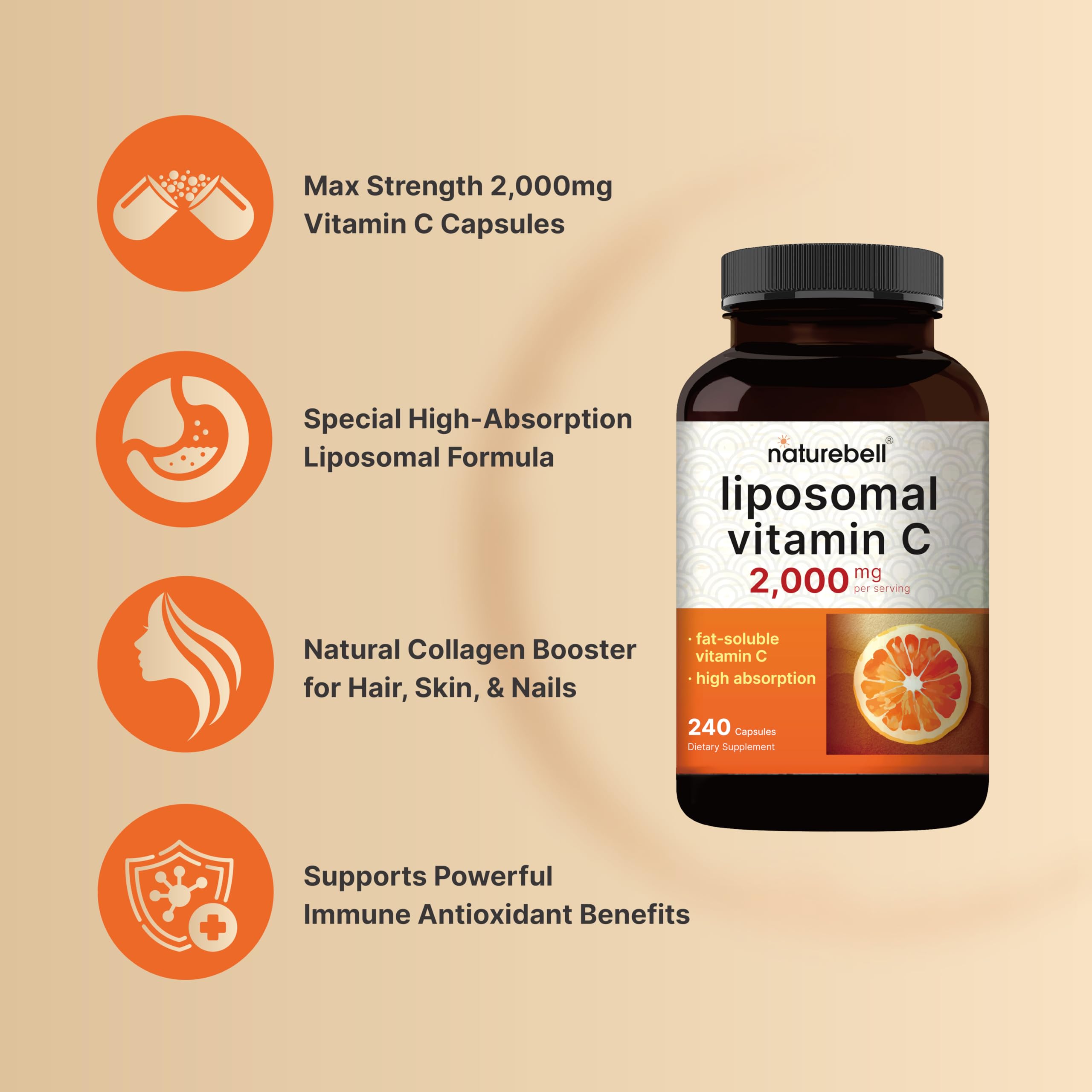 Foto 4 pulgar | Suplemento Naturebell De Vitamina C Liposomal 2000 Mg 240 Cápsulas - Venta Internacional