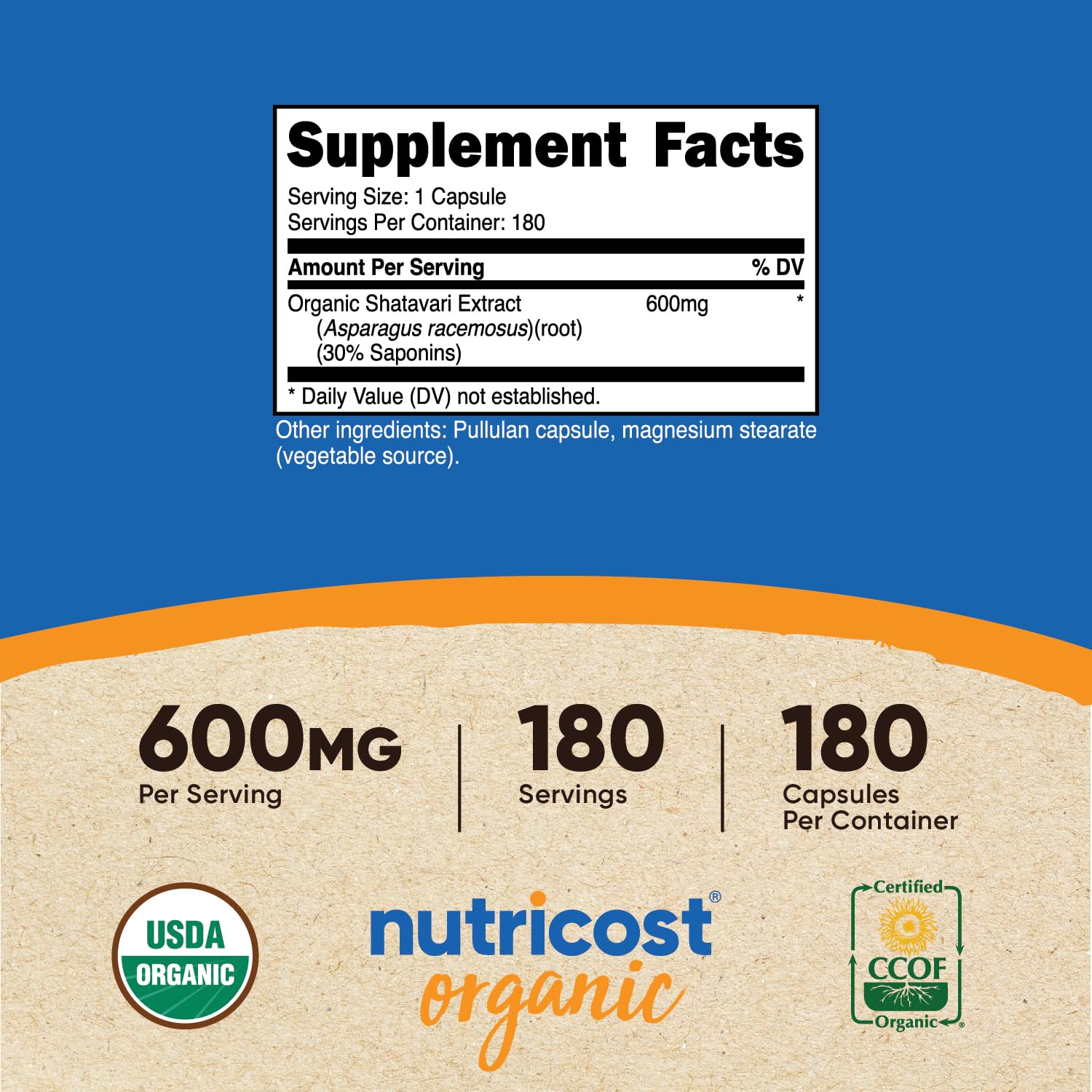 Foto 3 pulgar | Suplemento Nutricost Shatavari 600 Mg 180 Cápsulas Orgánicas - Venta Internacional.