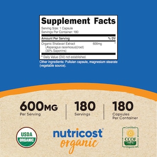 Foto 2 | Suplemento Nutricost Shatavari 600 Mg 180 Cápsulas Orgánicas - Venta Internacional.