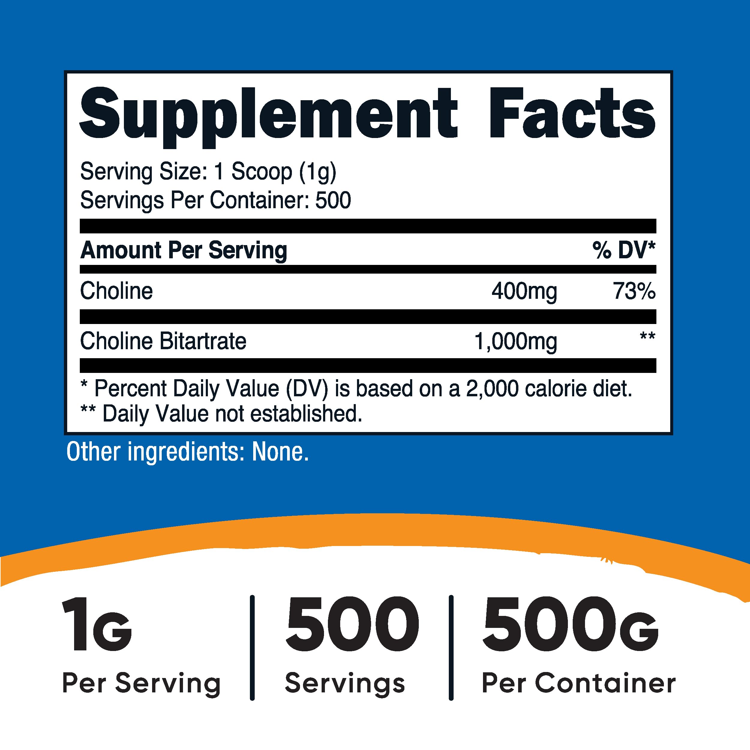 Foto 2 | Suplemento Nutricost De Bitartrato De Colina En Polvo 500 G - Venta Internacional.