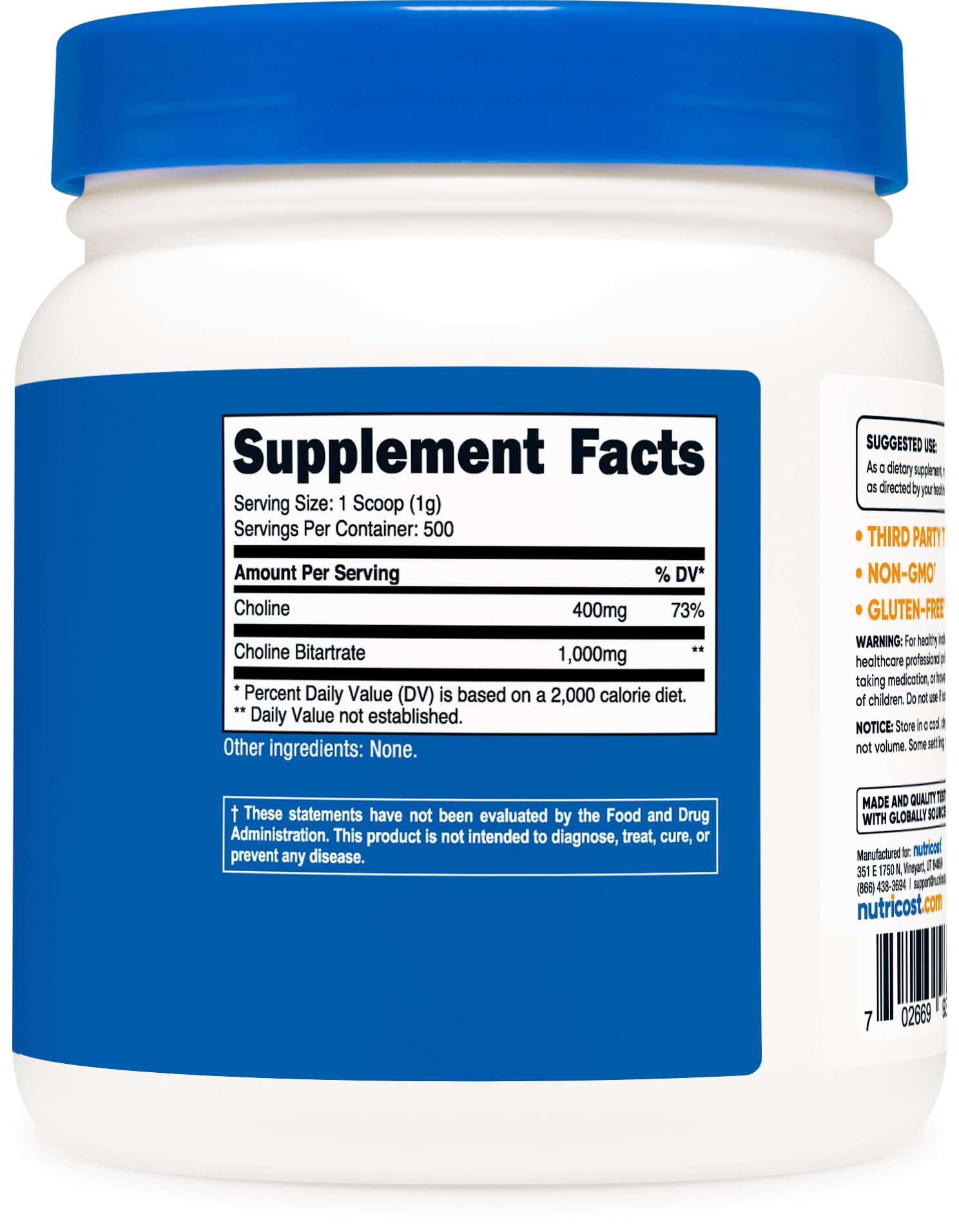 Foto 6 pulgar | Suplemento Nutricost De Bitartrato De Colina En Polvo 500 G - Venta Internacional.