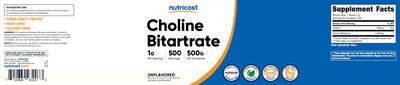 Foto 6 | Suplemento Nutricost De Bitartrato De Colina En Polvo 500 G - Venta Internacional.