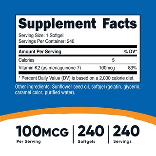 Foto 2 | Suplemento Nutricost De Vitamina K2 Mk-7, 100 Mcg, 240 Cápsulas Blandas - Venta Internacional.
