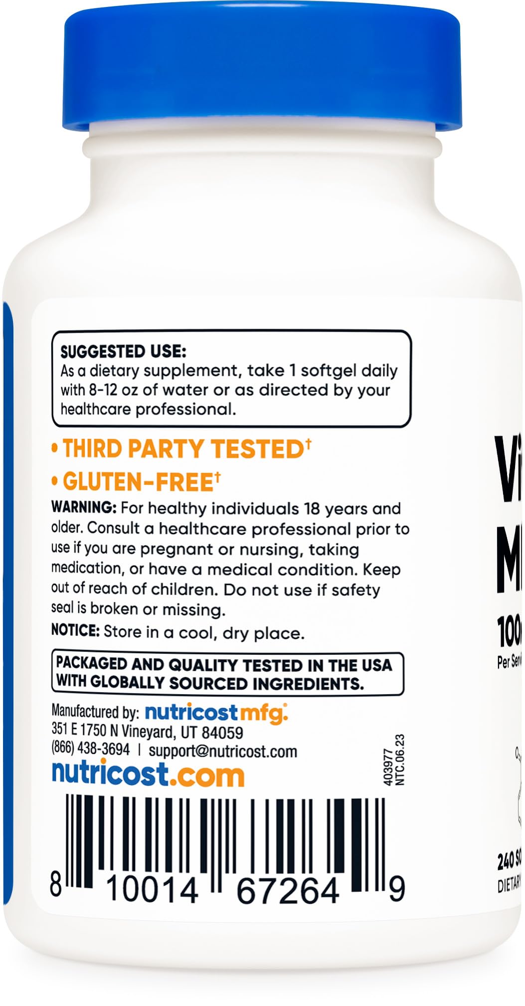 Foto 5 pulgar | Suplemento Nutricost De Vitamina K2 Mk-7, 100 Mcg, 240 Cápsulas Blandas - Venta Internacional.