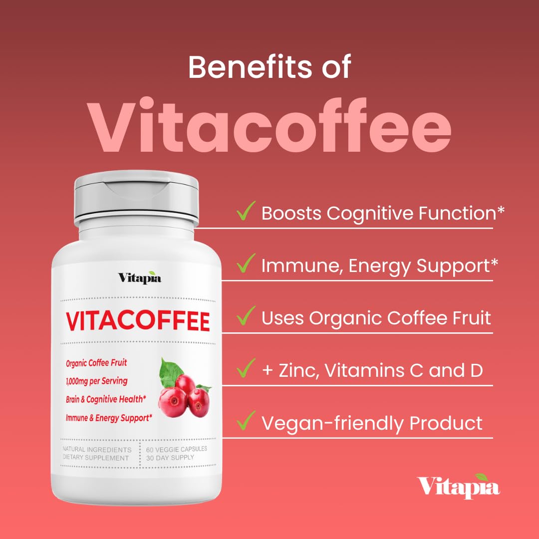 Foto 4 pulgar | Pastillas De Cafeína Vitacoffee, Café, Fruta, Vitamina C, D, Zinc, 60 Cápsulas - Venta Internacional.