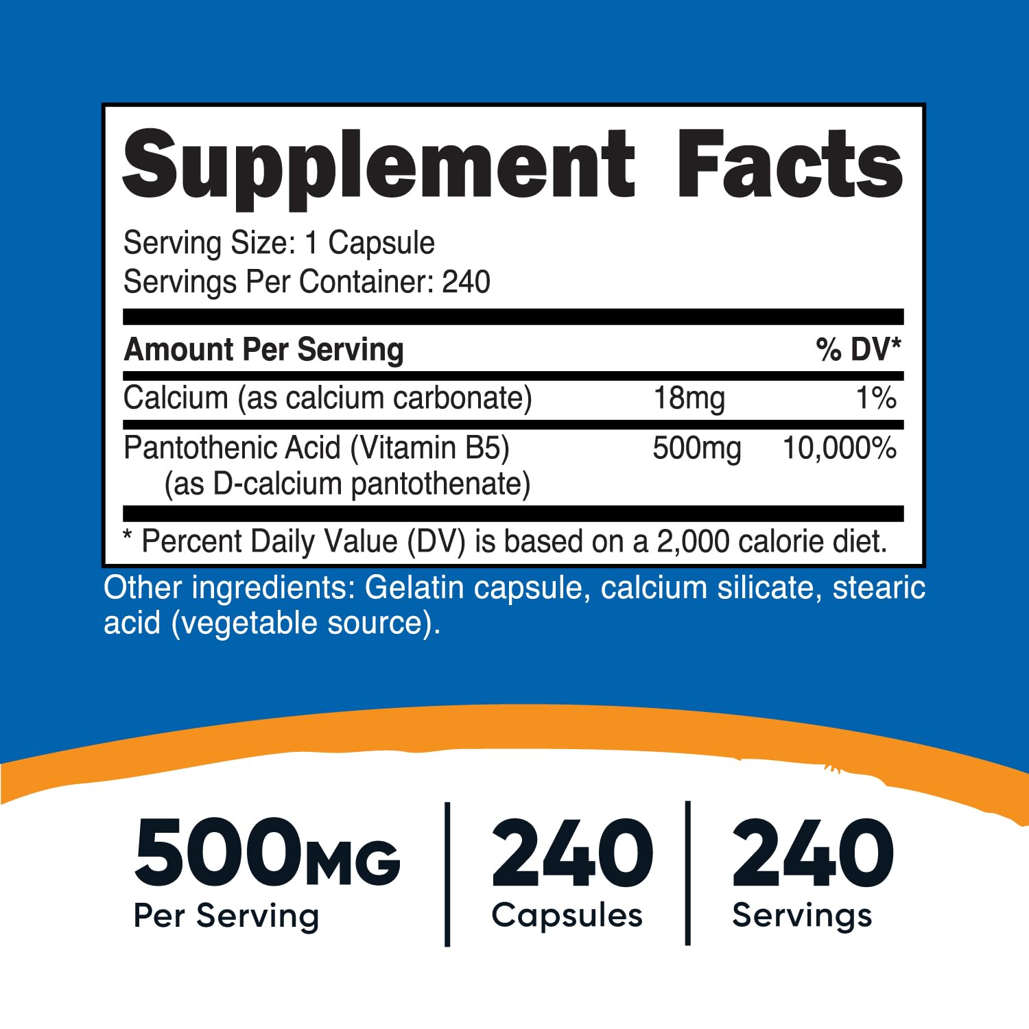 Foto 3 pulgar | Suplemento Nutricost De Ácido Pantoténico (vitamina B5) 500 Mg 240 Cápsulas - Venta Internacional.