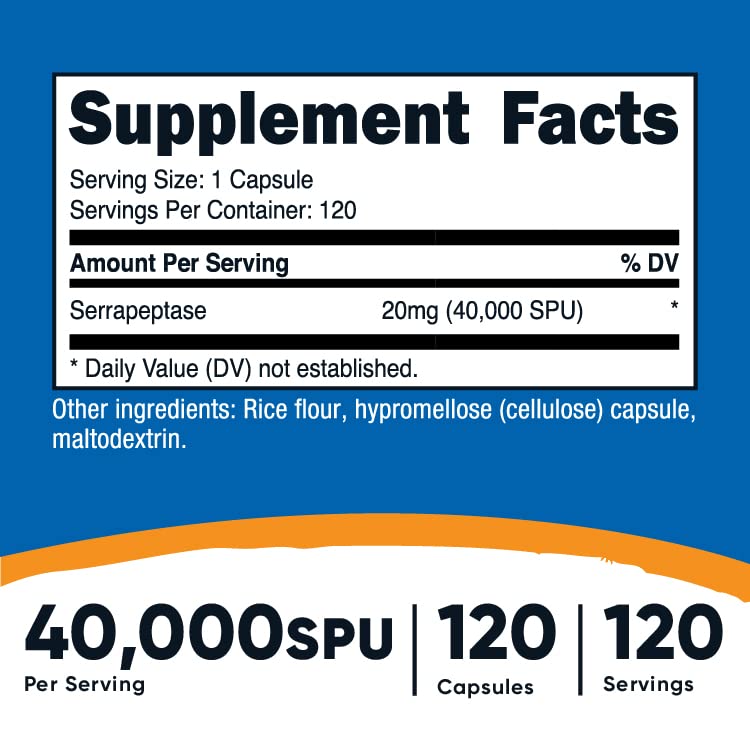 Foto 3 pulgar | Suplemento Nutricost Serrapeptase 40,000 Spu 120 Cápsulas - Venta Internacional.