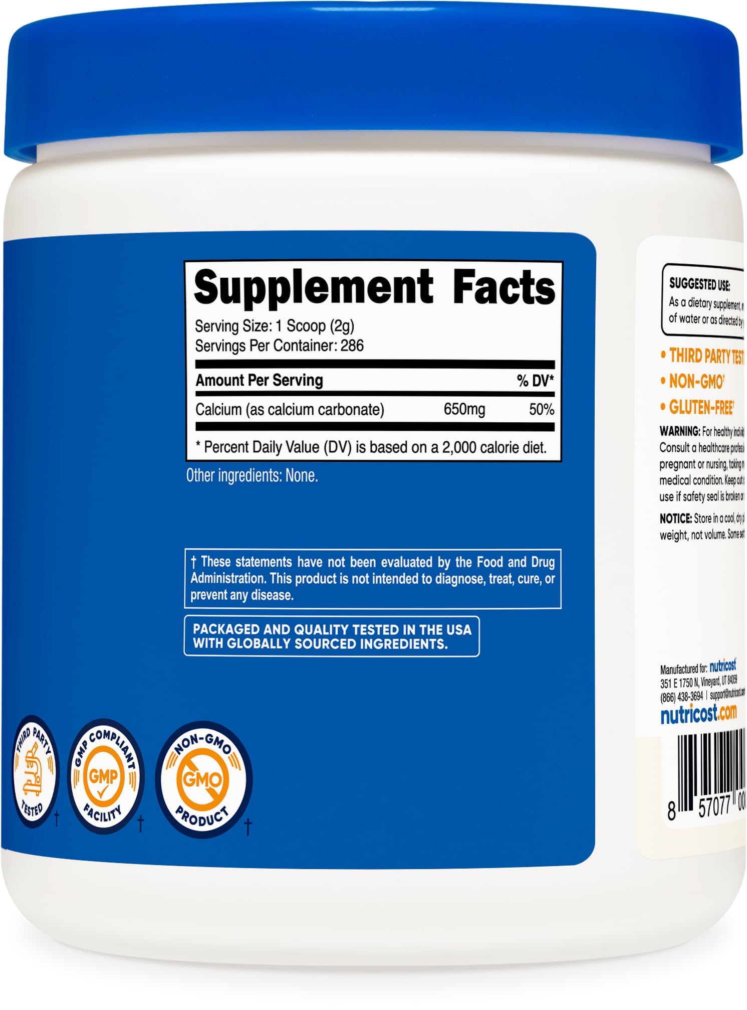 Foto 6 pulgar | Suplemento Nutricost De Carbonato De Calcio En Polvo 500 G - Venta Internacional.
