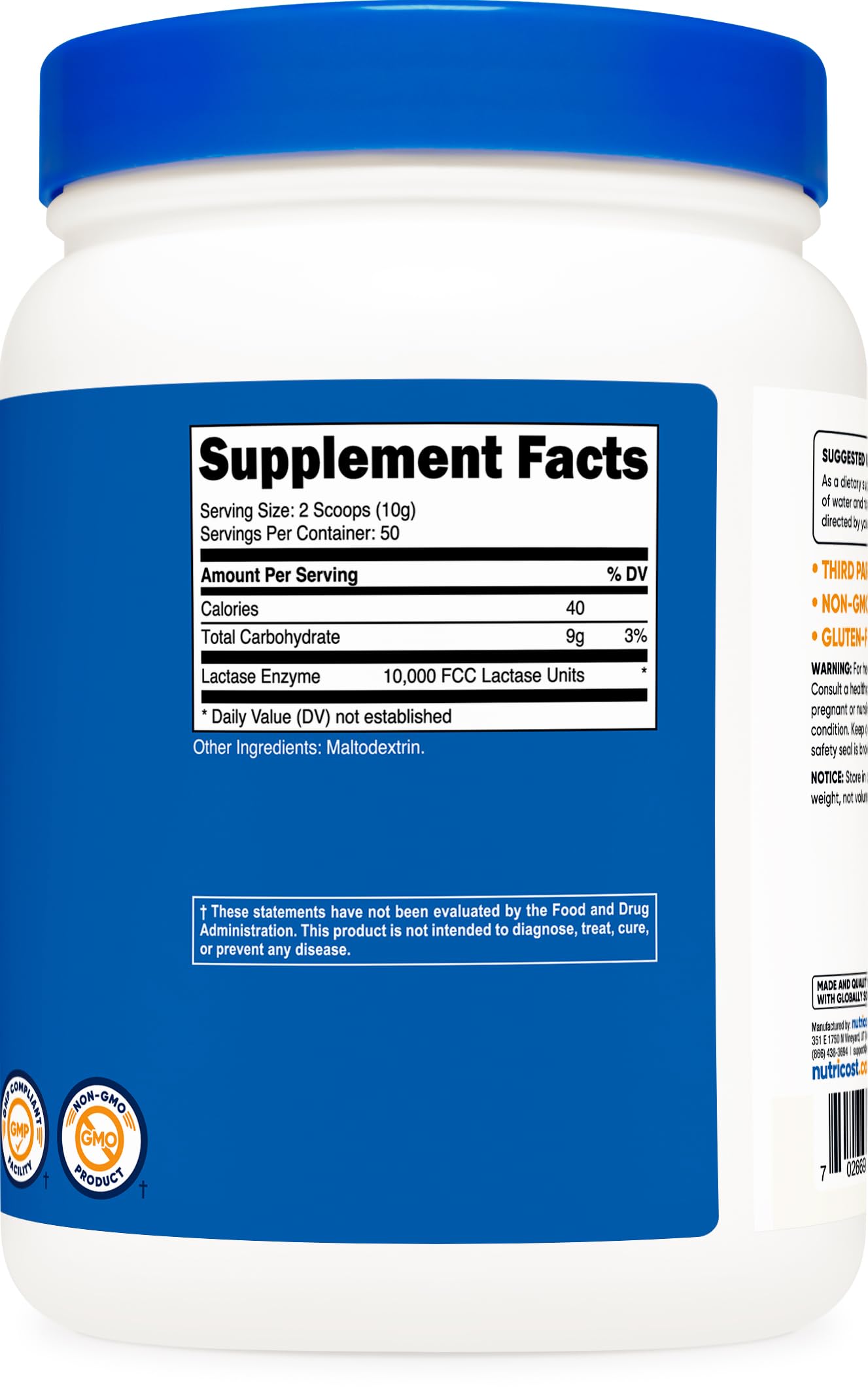 Foto 6 pulgar | Suplemento Nutricost De Lactasa En Polvo, 500 G, Sin Ogm, Sin Gluten - Venta Internacional.