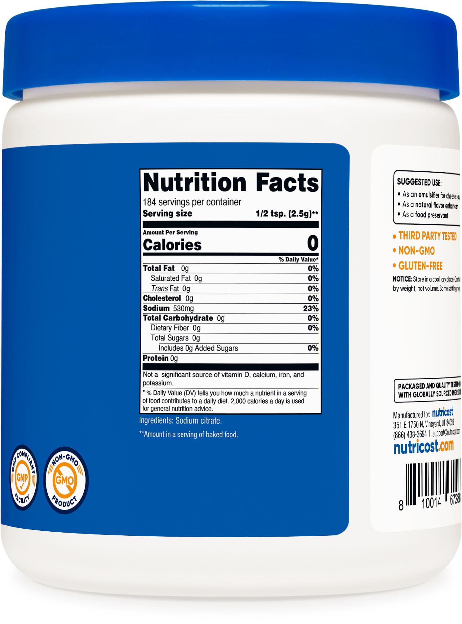 Foto 5 | Citrato De Sodio En Polvo Nutricost 454 G (454 Ml) De Calidad Alimentaria, Sin Ogm - Venta Internacional.