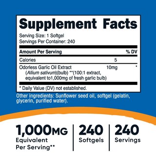Foto 2 | Suplemento Nutricost Garlic 1000 Mg 240 Cápsulas Blandas Sin Gluten - Venta Internacional.