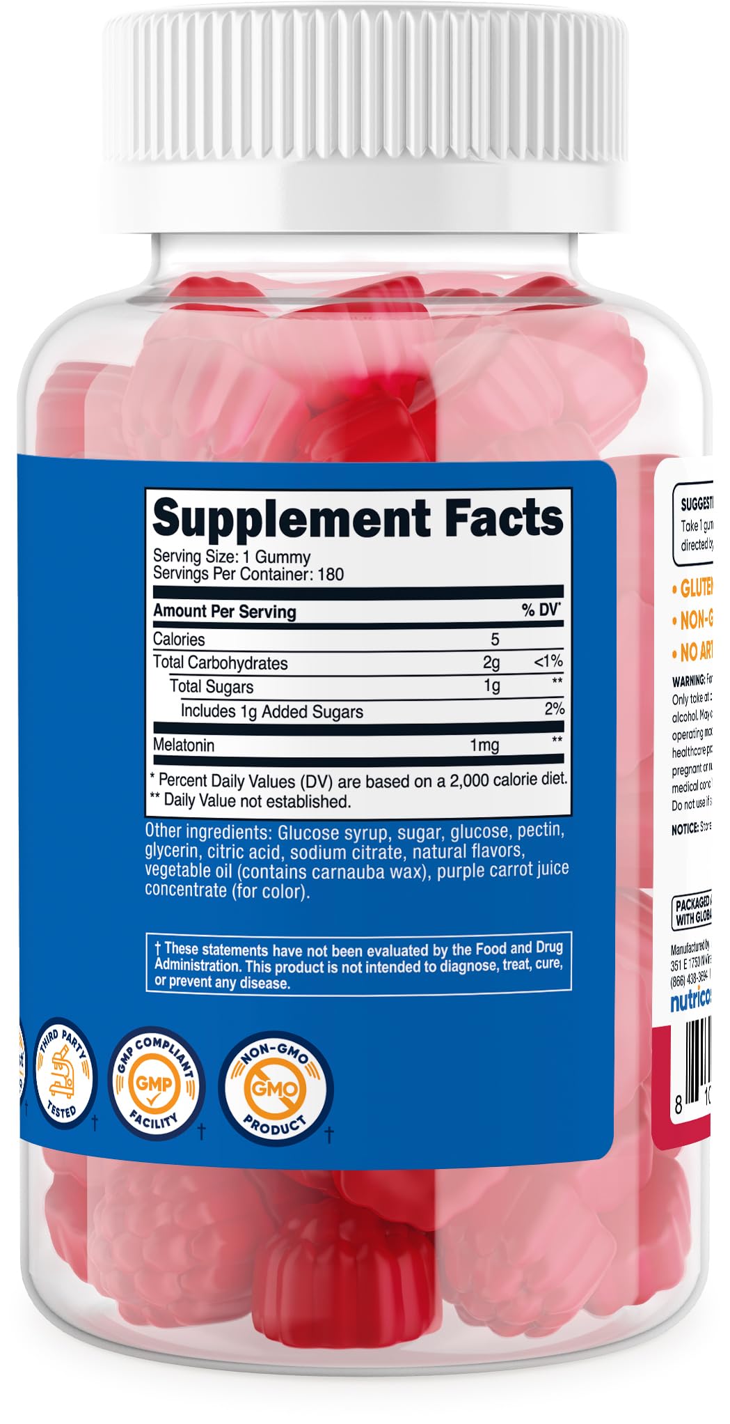 Foto 6 pulgar | Suplemento Nutricost: Gomitas De Melatonina, 1 Mg, 180 Fresas - Venta Internacional.