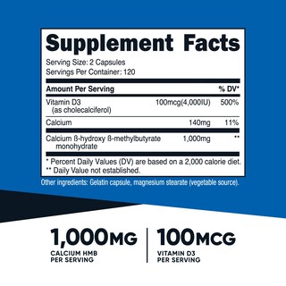 Foto 2 | Suplemento Nutricost Hmb 1000 Mg Y Vitamina D3 4000 Ui 240 Cápsulas - Venta Internacional.
