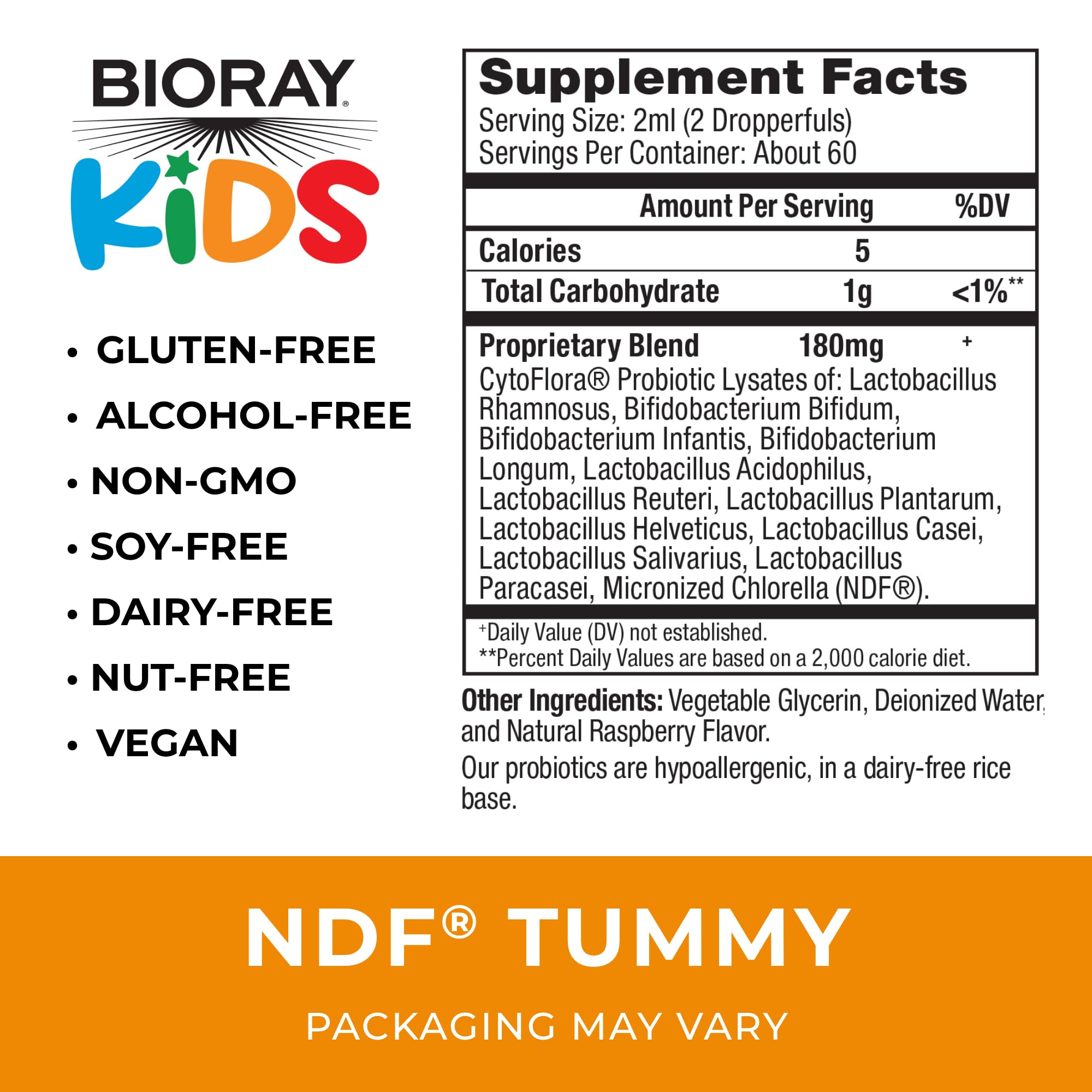 Foto 3 pulgar | Suplemento Bioray Kids Ndf Tummy Raspberry, 120 Ml, 11 Cepas - Venta Internacional.