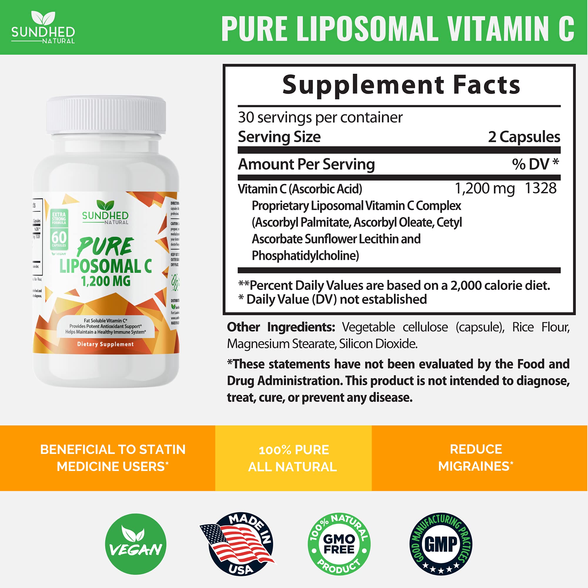 Foto 4 pulgar | Suplemento De Vitamina C Liposomal Pura Y Natural De Sundhed, 1200 Mg - Venta Internacional.