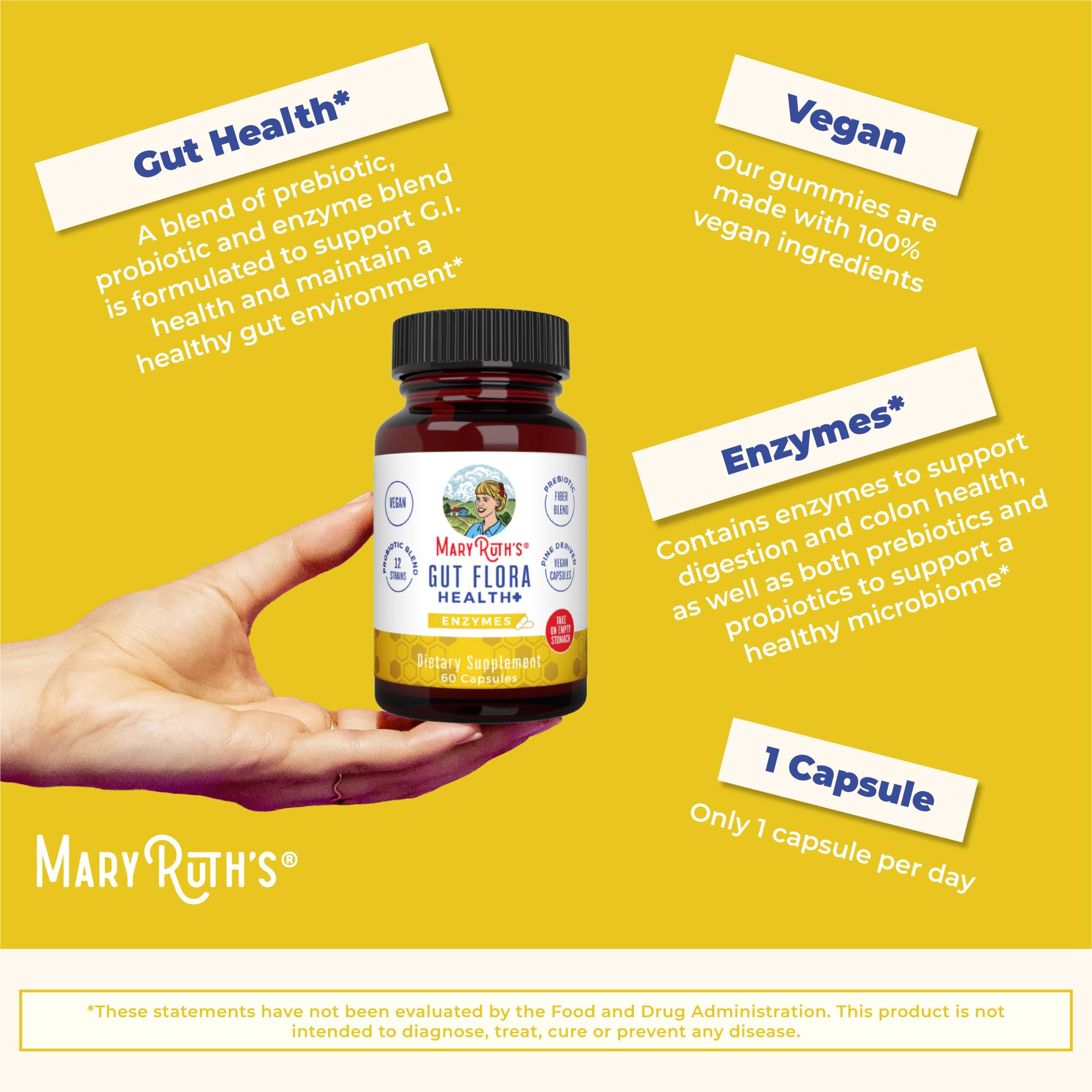 Foto 7 | Suplemento Gut Flora Health+ Enzymes De Maryruth, 60 Cápsulas - Venta Internacional.