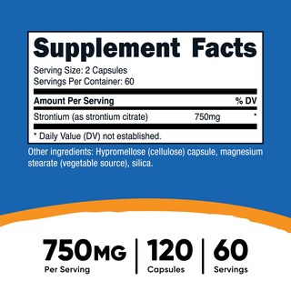 Foto 2 | Suplemento Nutricost De Citrato De Estroncio 750 Mg 120 Cápsulas - Venta Internacional.