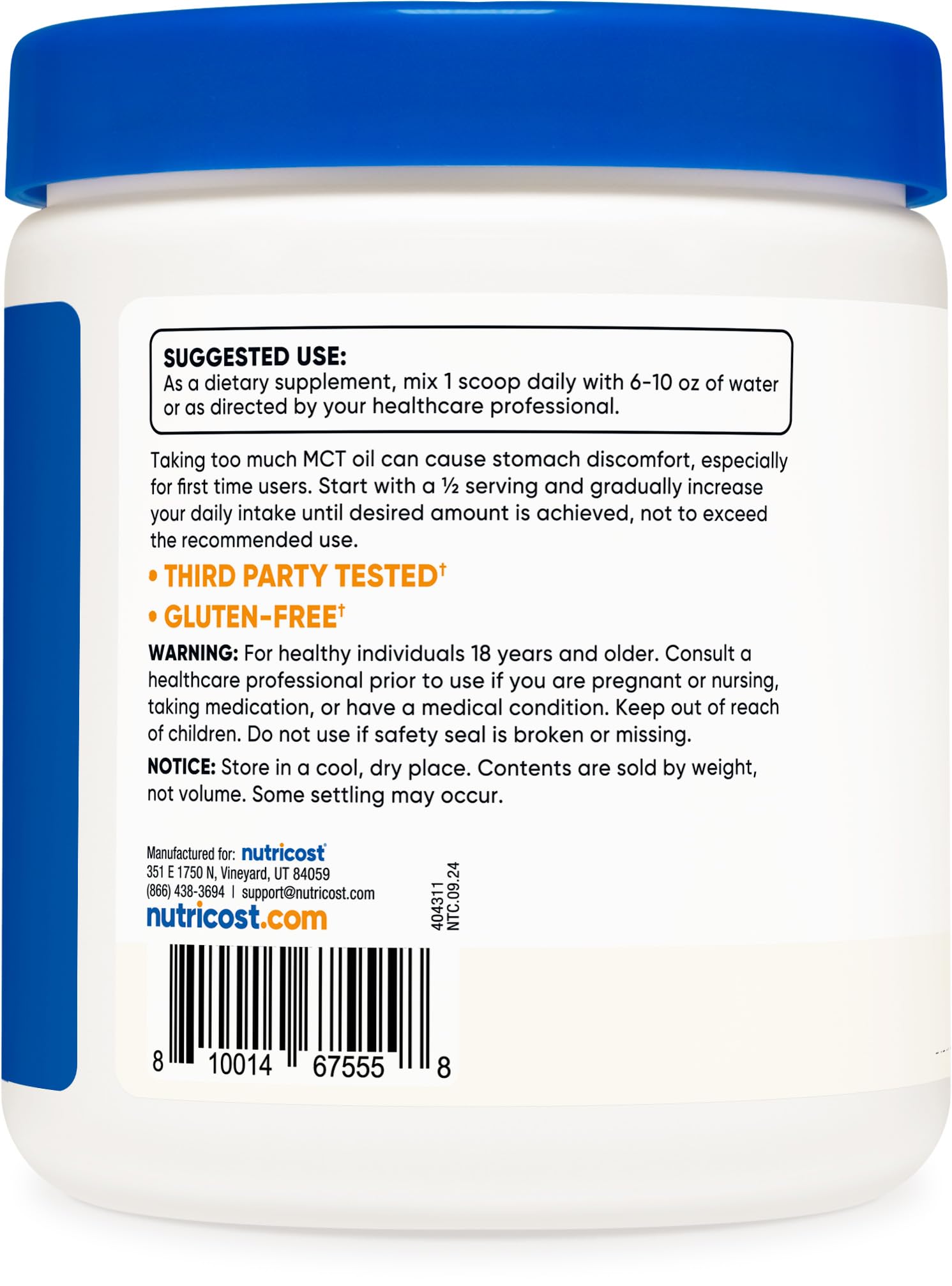 Foto 4 | Aceite Mct En Polvo Nutricost C8 95% 200 Ml 23 Porciones - Venta Internacional.