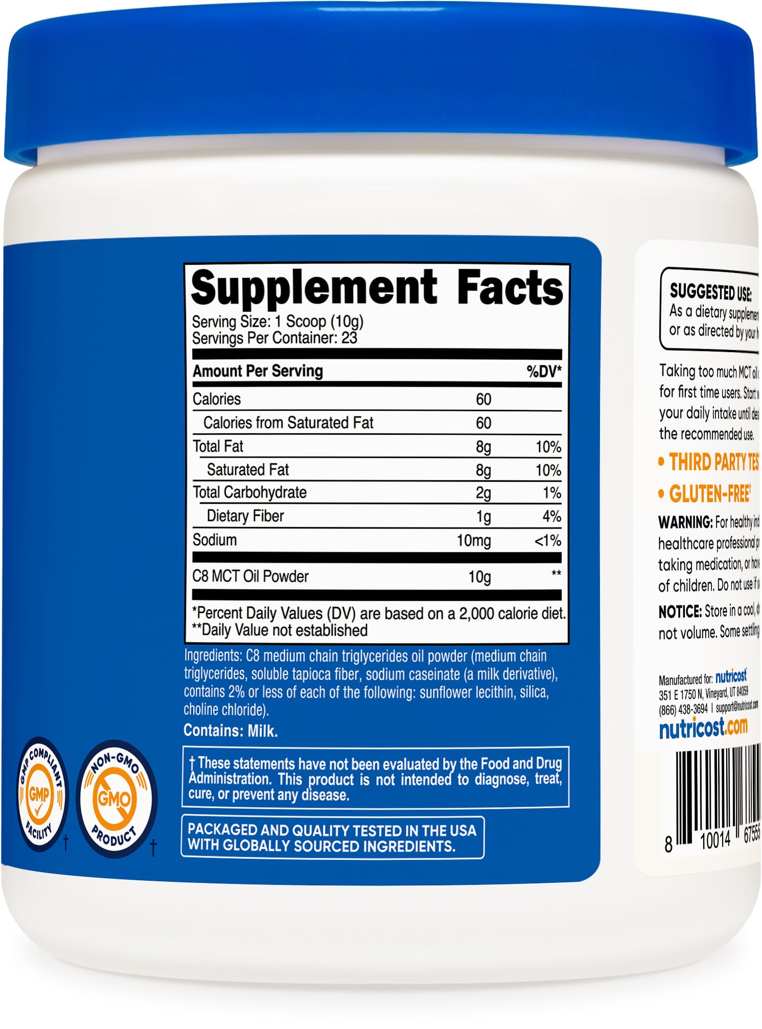 Foto 6 pulgar | Aceite Mct En Polvo Nutricost C8 95% 200 Ml 23 Porciones - Venta Internacional.