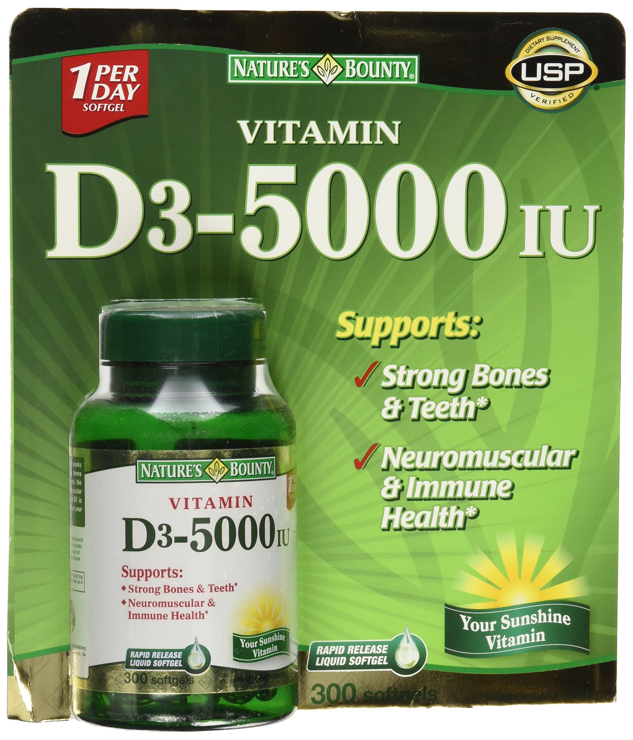 Foto 2 pulgar | Suplemento Nature's Bounty De Vitamina D3 5000 Ui 300 Cápsulas Blandas - Venta Internacional.
