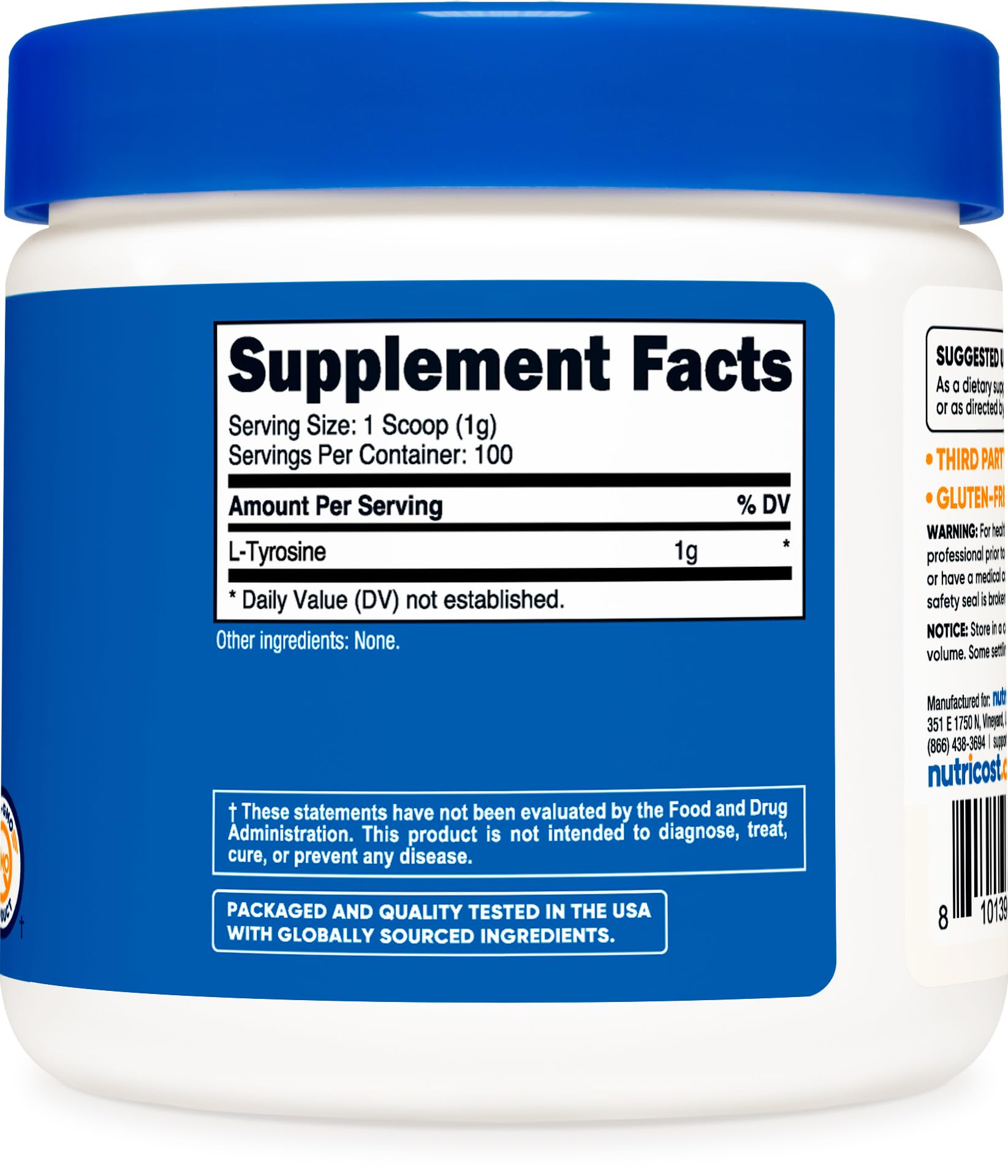 Foto 6 pulgar | Suplemento Nutricost L-tirosina En Polvo 100 G (100 Porciones) - Venta Internacional.