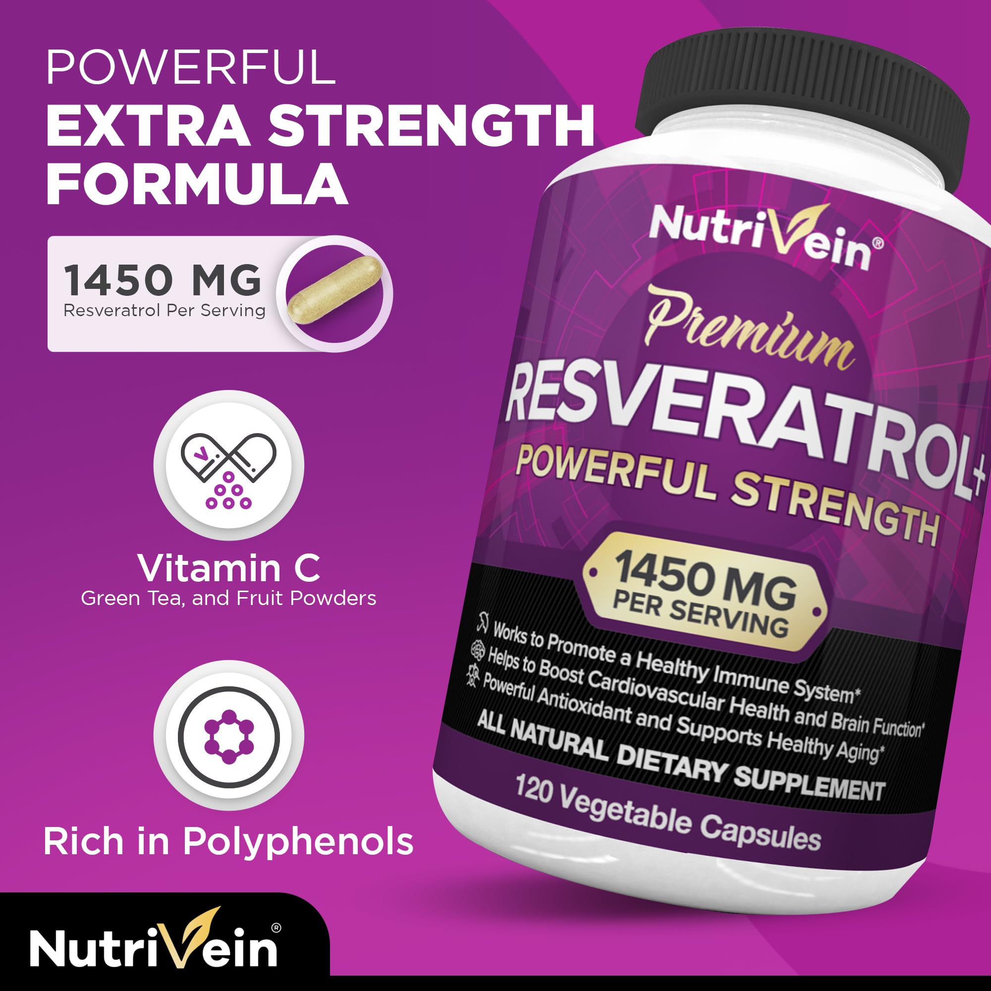 Foto 4 pulgar | Suplemento Nutrivein Resveratrol 1450 Mg 120 Cápsulas - Venta Internacional