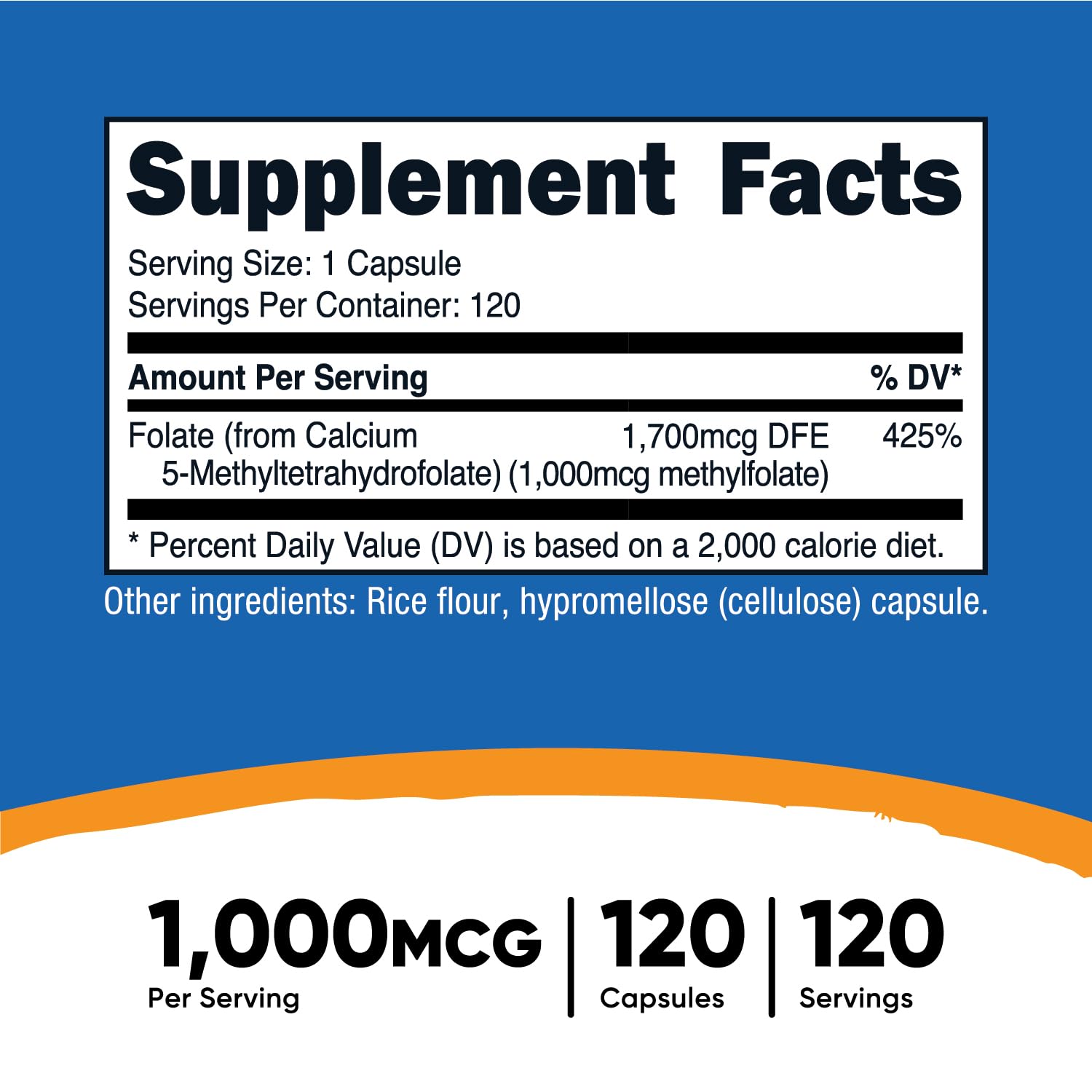 Foto 3 pulgar | Suplemento Nutricost De Metilfolato, 1000 Mcg, 120 Cápsulas - Venta Internacional.