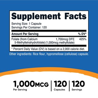 Foto 2 | Suplemento Nutricost De Metilfolato, 1000 Mcg, 120 Cápsulas - Venta Internacional.