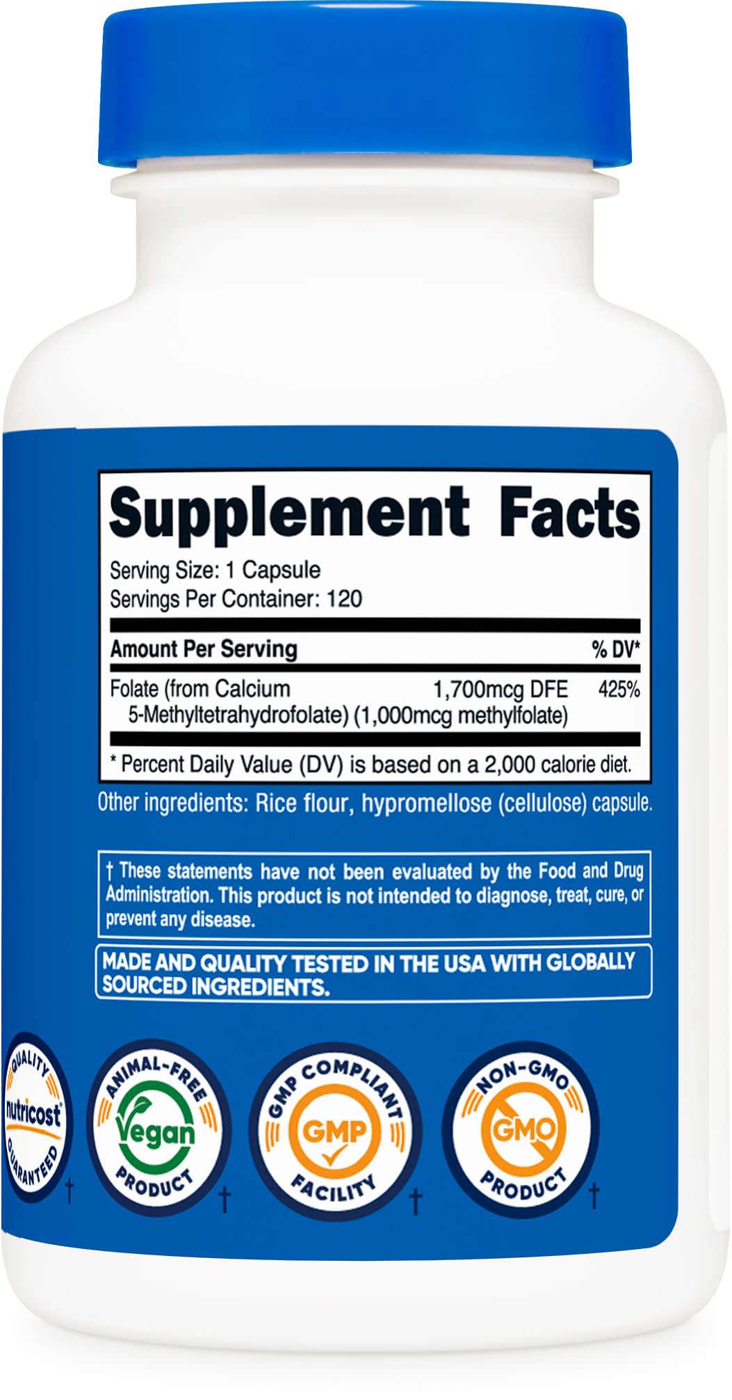 Foto 6 pulgar | Suplemento Nutricost De Metilfolato, 1000 Mcg, 120 Cápsulas - Venta Internacional.