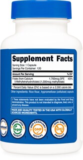 Foto 5 | Suplemento Nutricost De Metilfolato, 1000 Mcg, 120 Cápsulas - Venta Internacional.