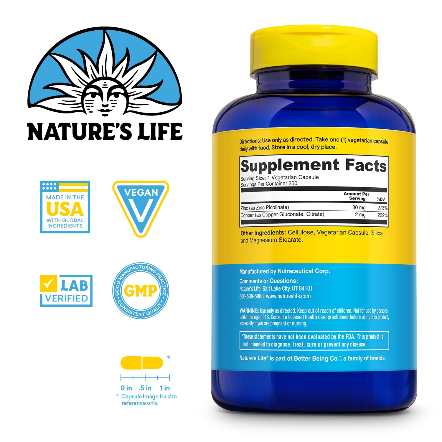 Foto 3 pulgar | Suplementa 30 Mg De Picolinato De Zinc De Nature's Life Con 2 Mg De Cobre - Venta Internacional.