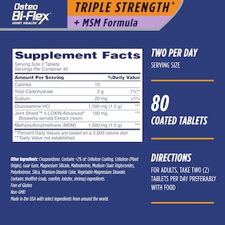 Foto 2 | Suplemento Osteo Bi-flex Triple Strength (5) Con Msm 80 Tabletas - Venta Internacional.