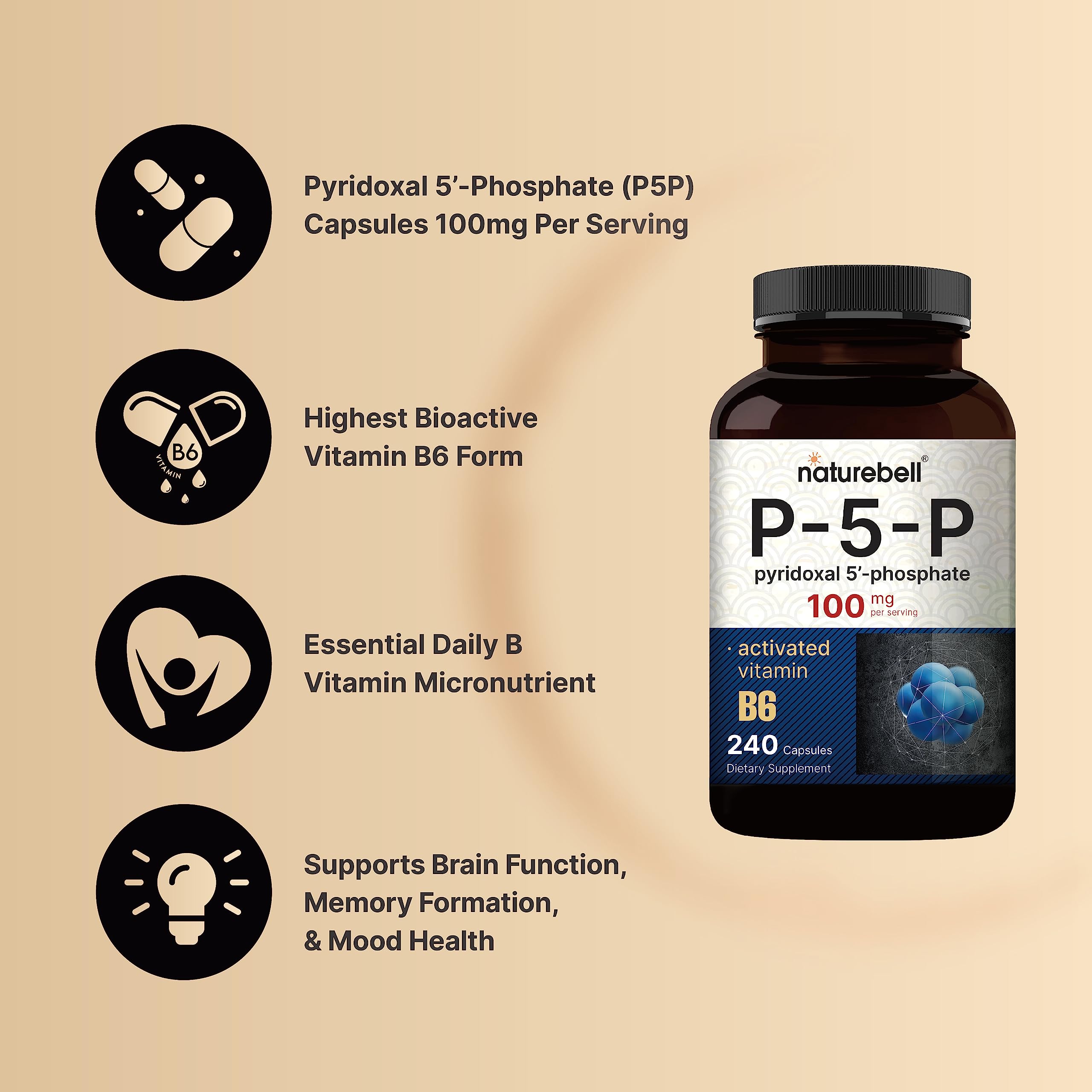 Foto 4 pulgar | Suplemento Naturebell P5p De Vitamina B6 100 Mg 240 Cápsulas - Venta Internacional.
