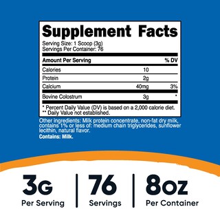 Foto 2 | Suplemento De Calostro En Polvo Nutricost, 240 Ml, 30% De Anticuerpos Igg - Venta Internacional.
