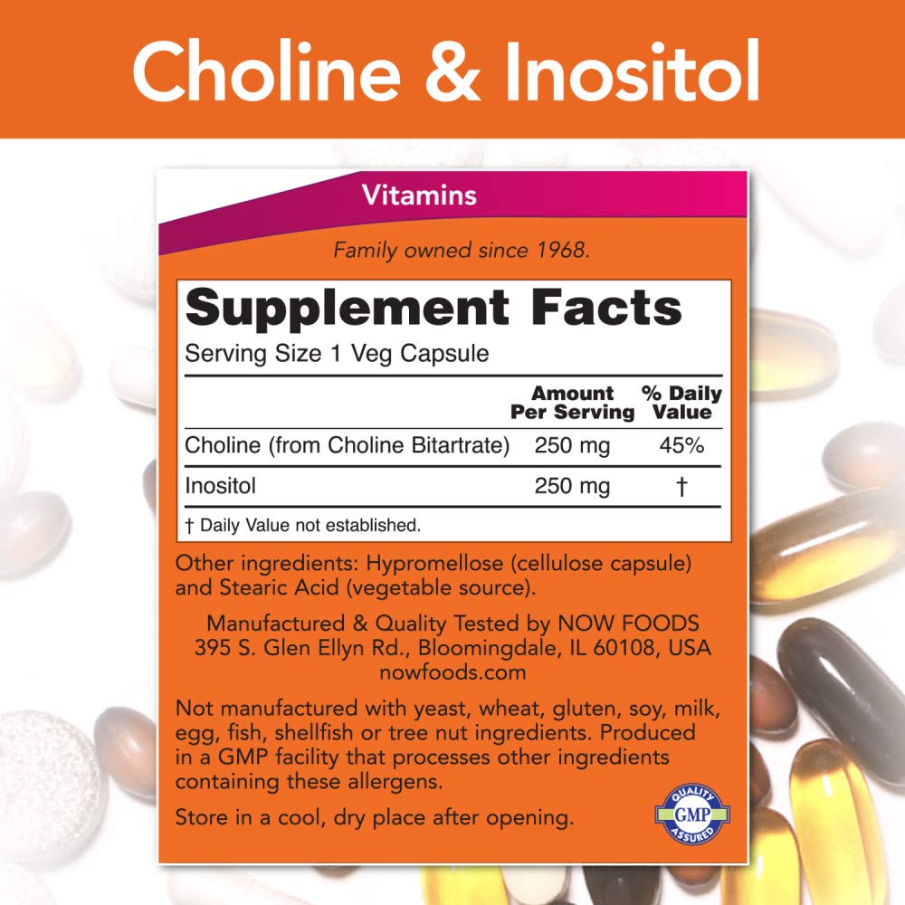 Foto 2 | Suplemento Now Foods De Colina E Inositol 500 Mg 100 Cápsulas - Venta Internacional.